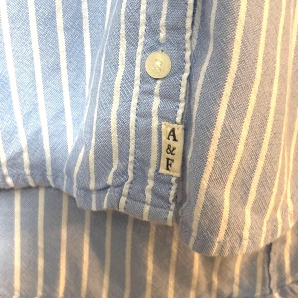 Y2K Abercrombie & Finch Classic Blue White Stripe Button Up Fitted Small - Picture 3 of 8